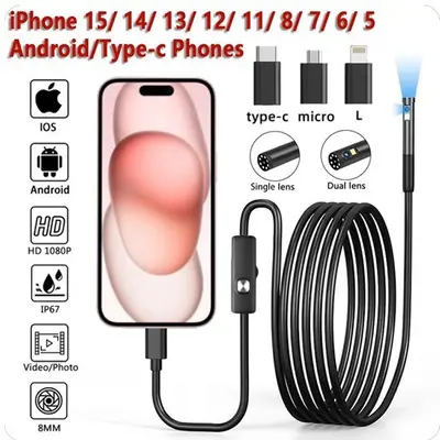 Telefon endoskopu 8mm 1080P, araba muayene kamerası