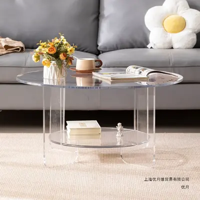 Transparent Acrylic Minimalist Italian-Style Coffee Table with Slate Top