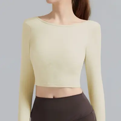 Women's Long Sleeve Yoga Top with Built-in Bra Pads, Long Pilates and Fitness Training Wea - 6