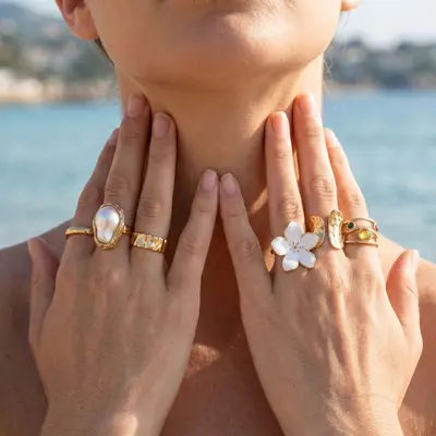 European and American cross-border design liquid lava flower open ring ins baroque imitation pearl inlay gemstone ring