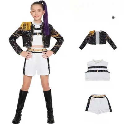 K-POP Star Cosplay Costume, Black Stage Performance Outfit - 5