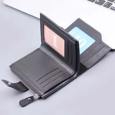 Vertical Men's Wallet, Short Trifold Leather Wallet with Multiple Card Slots - 3