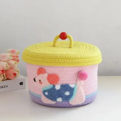 Cute Desktop Storage Box, Woven Cotton Thread Basket - 7