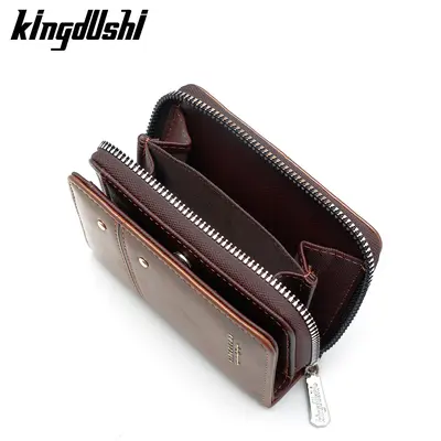 Retro Oil Wax Leather Men's Vertical Wallet with Rivets and Zip Coin Pocket - 3