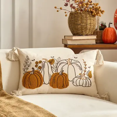 Beliebte Temu Grenzüberschreitung PC Herbst Ahornblatt Kürbis gemusterter Kissenbezug Thanksgiving Dekoration Wohnzimmer Sofa Sitzkissen Bezug - 9