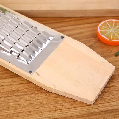Stainless steel vegetable grater set, multifunctional, wooden base