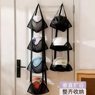 Wall-Mounted Over-the-Door Ball Storage Bag for Footballs and Toys