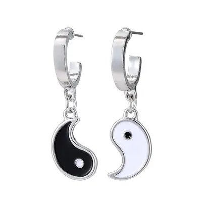 Yin Yang Tai Chi Couple Necklace and Bracelet Set, Black and White