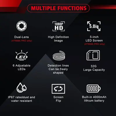 HABOTEST Taşınabilir HD Endüstriyel Borescope 4.3 İnç Ekranlı Boru Oto Onarım Su Geçirmez Kamera - 3