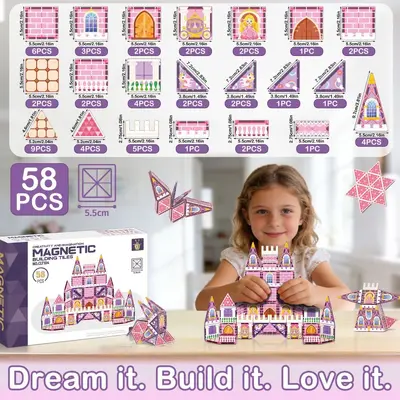 Pink Castle Magnetic Building Blocks Toy for Girls - 7