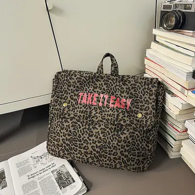 Leopard Print Canvas Backpack, Large Capacity for Travel and School - 8