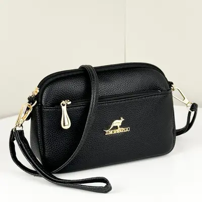 Women's Soft Leather Crossbody Bag Multi-Layer Mom Bag