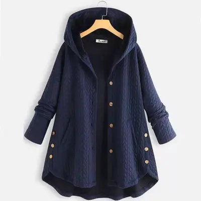 Women's Mid-Length Hooded Long-Sleeve Cardigan Jacket, Irregular Hem