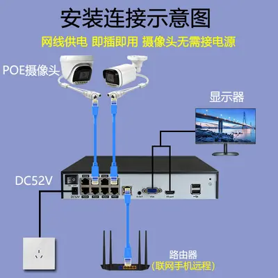 cctv8通道监控套装POE NVR录像机4K8MP800万圆顶IP枪机网络摄像头
