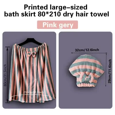 Sınır Ötesi Baskılı Bandeau Elbisesi Banyo Şapkası Kadın Ev Kullanımı Yazlık Banyo Havlusu Yumuşak Banyo Robası Su Emici Saç Kurutma Şapkası İki Parçalı Set - 12