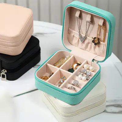 PU Earring Storage Box Necklace Jewelry Organizer Ring Earring Small Jewelry Box Portable Jewelry Storage Case - 11