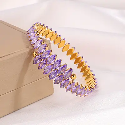 Titanstahl-Armband mit Zirkonia-Steinen, 18k vergoldet - 12