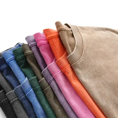230g Pure Cotton Heavy Weight Vintage Short Sleeve T-shirt Wax Dyed Water Washed Drop Shoulder Full Cotton Retro T-shirt Loose Oversize