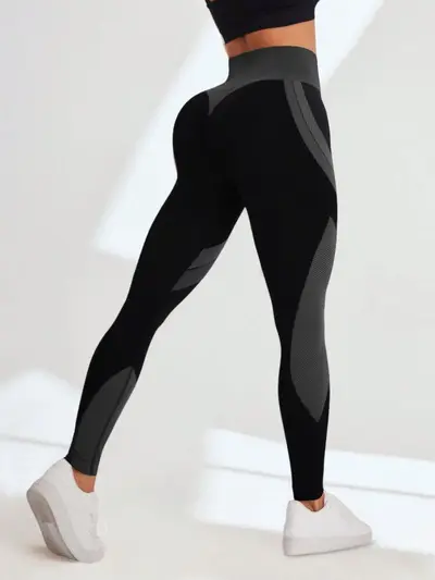 Seamless yüksek bel yoga pantolonu, siyah çizgili