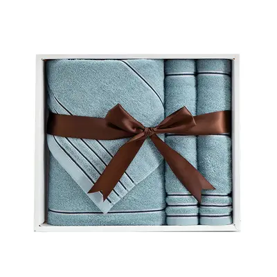 Jialiya 7378 Three-Piece Pure Cotton Bath Towel Gift Box, Embroidered Logo