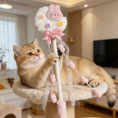 Heart-Shaped Cat Teaser Wand, Long Handle Chew-Resistant Interactive Cat Toy - 10