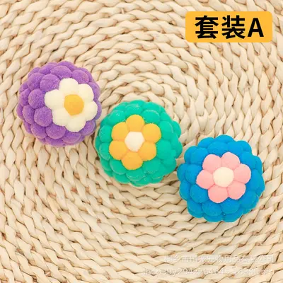 Colorful Plush Cat Toy Set with Large Bell Balls for Chewing - 7
