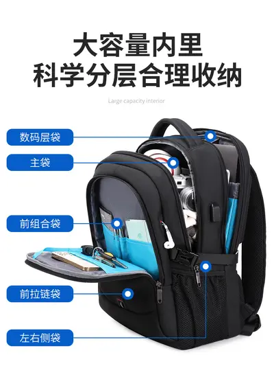 Grenzüberschreitender neuer Rucksack für Herren mit großer Kapazität komfortabler Rucksack multifunktionaler Geschäfts- und Reiserucksack Laptoptasche Rucksack für Mittel- und Oberschüler - 4