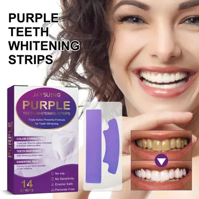 Jaysuing Purple Bright White Teeth Strips Remove Yellowing and Stains Deep Cleaning Oral Health Care Teeth Whitening Strips - 2