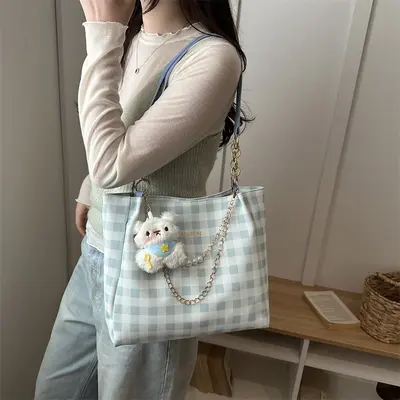 Women's Plaid Large Capacity Single Shoulder Tote Bag - 5