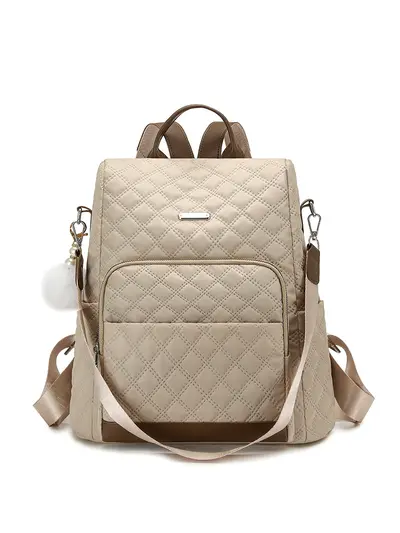 Women's Diamond-Quilted Embroidered Backpack, Anti-Theft, Large Capacity - 3