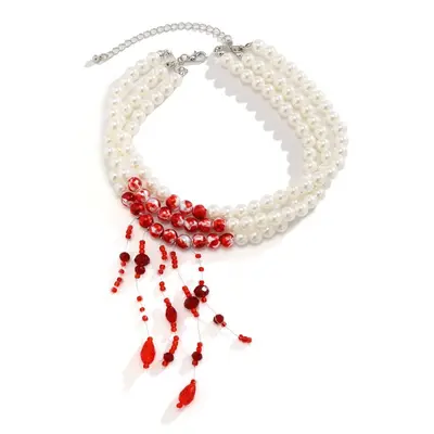 Pearl necklace with dripping blood design, choker chain