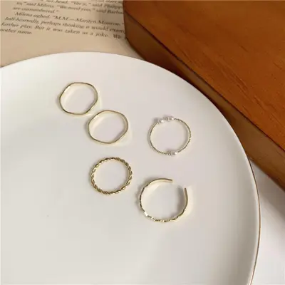 Women's Ring Set, Pearl Wave Design, Five Pieces