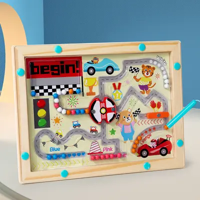 Manyetik Boncuk Labirent Ahşap Renk Sıralama Tahtası