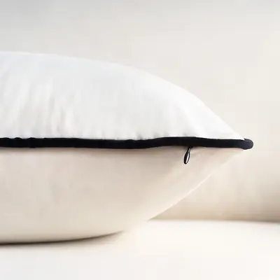Nordic Style Velvet Cord-Trim Black and White Throw Pillow Cover