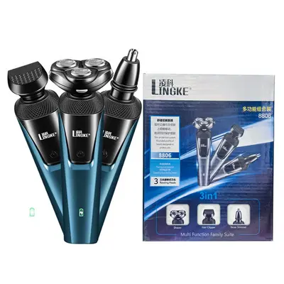 Lingke 8806 üç bıçaklı üçü bir arada tıraş makinesi seti erkek elektrikli sakal tıraş makinesi yıkanabilir USB şarj edilebilir - 9