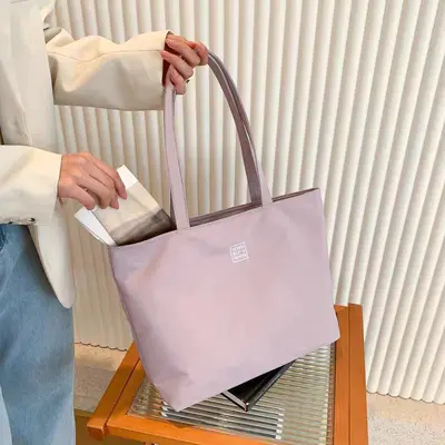 Large Canvas Tote Bag with Waterproof Nylon, Women's Shoulder Bag - 2