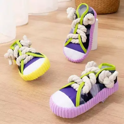 Squeaky Dog Chew Toy, Canvas Shoe Shape, Training Toy - 4