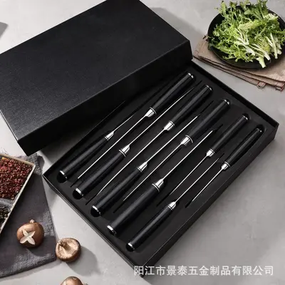 Fabrika Mevcut Stok Toptan Çapraz Sınır Amazon Siyah Renkli Ahşap Mutfak Bıçağı Hediye Kutusu Seti 8 İnç Şef Bıçağı Japon Bıçak Takımı