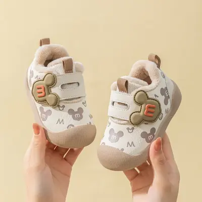 Cartoon Baby Walking Shoes, Winter Cotton Indoor Shoes for Girls and Boys