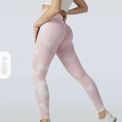 跨境蜜桃臀瑜伽裤高腰收腹健身裤女扎染跑步运动紧身速干透气长裤 - 13