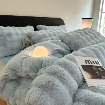 450g Rabbit Fur Plush Blanket, Thick Double-Layer, Winter - 10