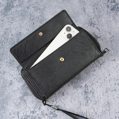 Men's Long Wallet with Multiple Card Slots, Large Capacity, Zipper and Clasp - 4