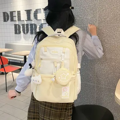 Leichter Schulrucksack im koreanischen Stil mit Farbblockdesign - 5