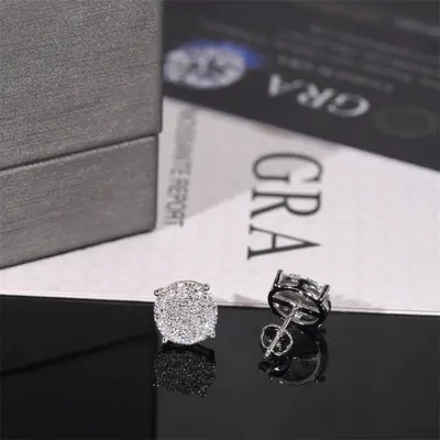 9.8mm Ice Crystal Stud Earrings, S925 Sterling Silver with Moissanite, Unisex Hip-Hop Jewe