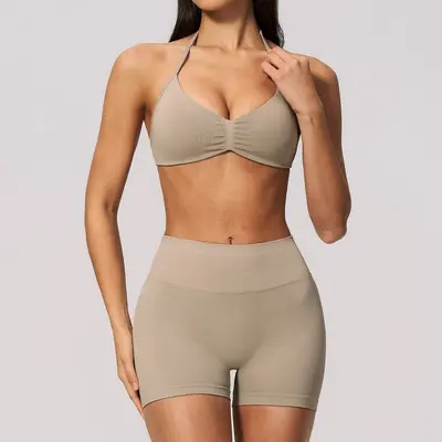 Lycra Seamless Yoga Set for Women Backless Halter Neck Quick-Dry 4535 - 11