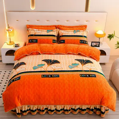 A-grade Thickened Milk Velvet Four-piece Bedding Set with Bed Skirt, Winter Heavyweight Single Bed Sheet, Double-sided Velvet Duvet Cover Three-piece Set A - 7