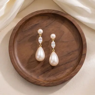 Korean Style Gentle Water Drop Pearl Earrings High-End Marquise Diamond Long Dangle Earrings Simple Temperament Fashion Accessories Wholesale