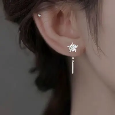 Women's snowflake tassel earrings S999 silver