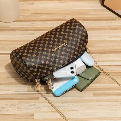 Embroidered Diamond Check Chain Women's Crossbody Bag, Cylinder Shape, 2023 Summer - 4