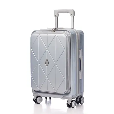 Front-opening luggage zippered diamond pattern simple design trolley